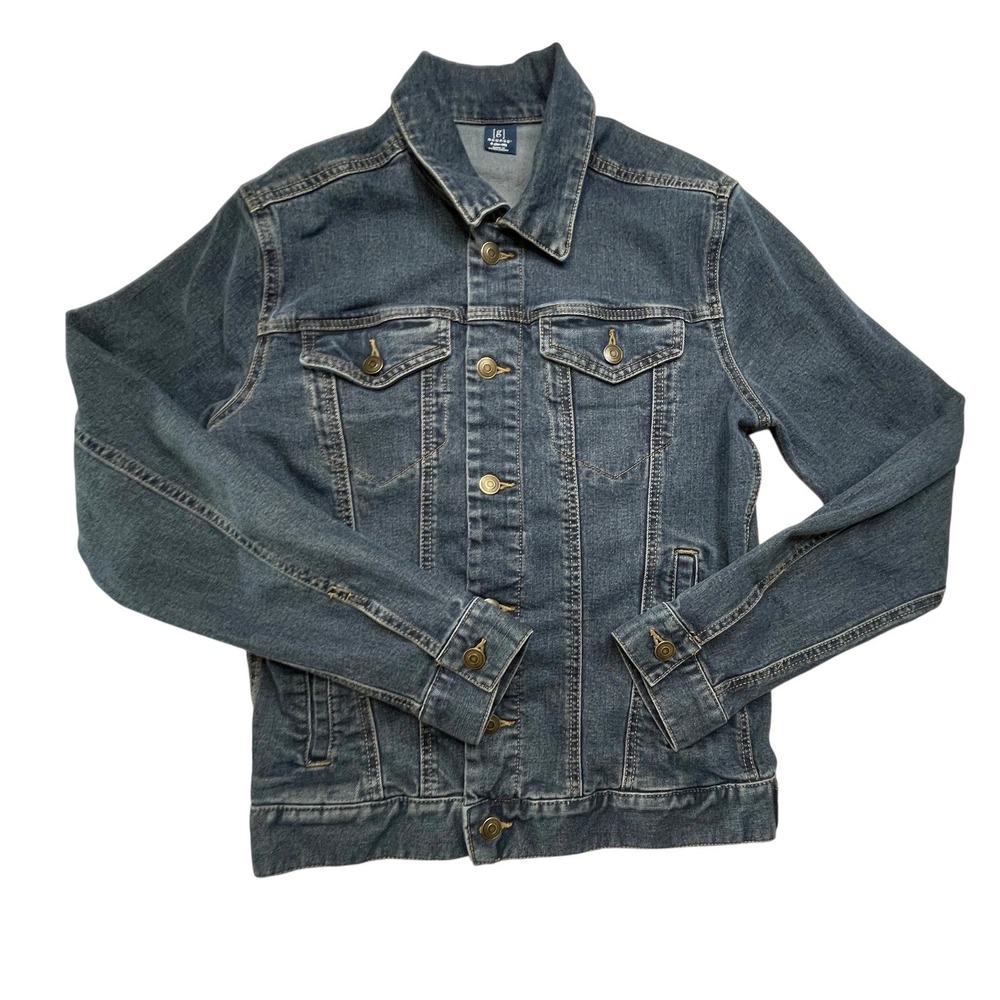 George Denim Jacket MENS S Blue Dark Wash Trucker Classic Cotton Blend Stretch